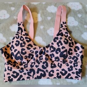 Offline by aerie pink/navy leopard print twist back sports bra XS/TP